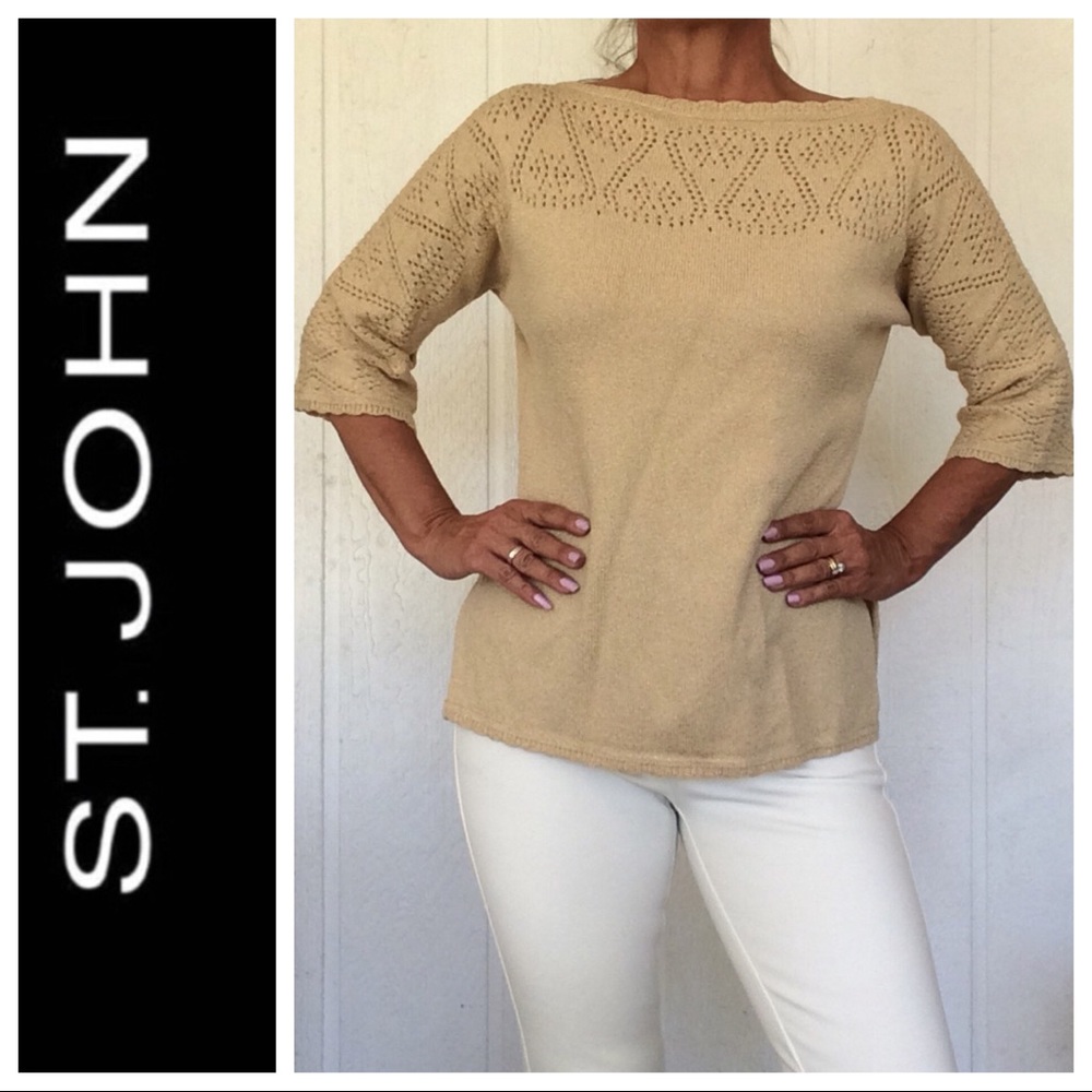 ST. JOHN METALLIC GOLD SWEATER TOP MEDIUM